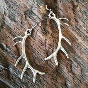 FP Jewelry Silver Earrings Deer Antlers Boho Country Hypoallergenic Hooks